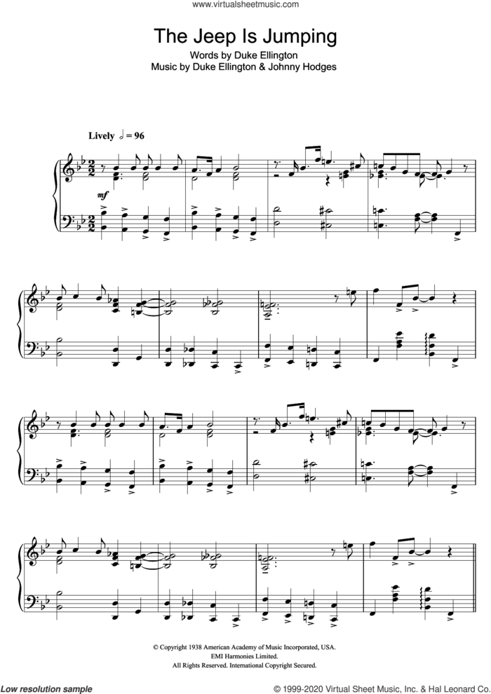 The Jeep Is Jumping sheet music for piano solo by Duke Ellington and Johnny Hodges, intermediate skill level