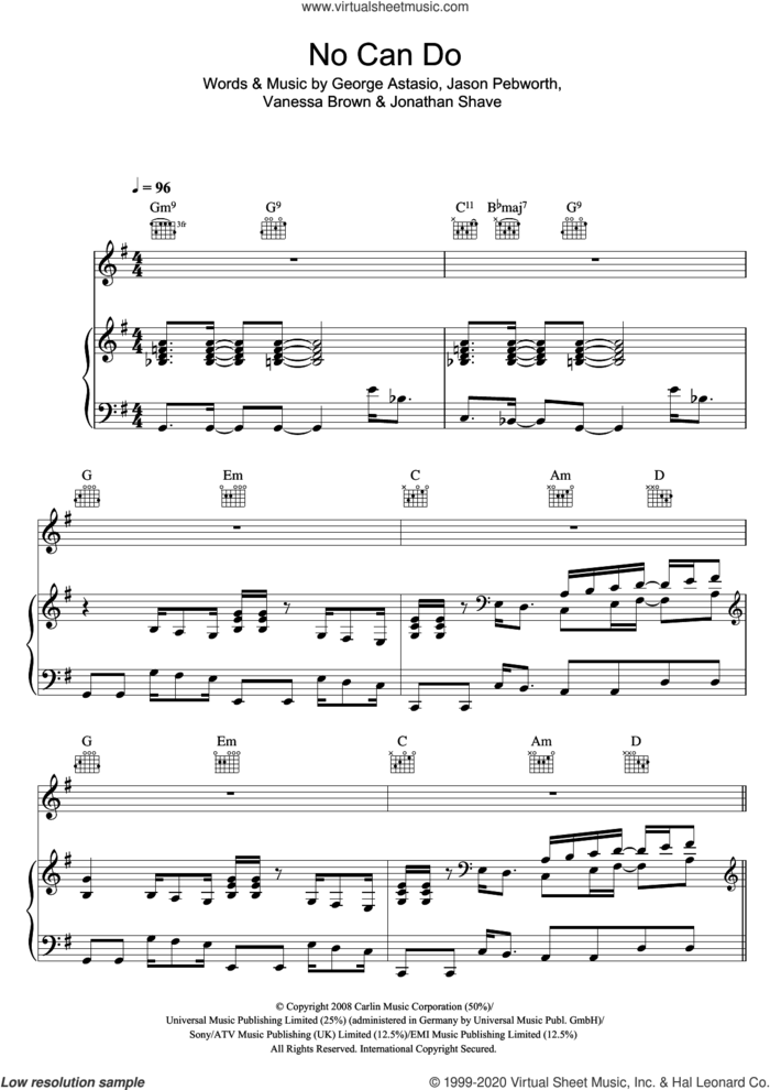 No Can Do sheet music for voice, piano or guitar by Sugababes, George Astasio, Jason Pebworth, Jonathan Shave and Vanessa Brown, intermediate skill level