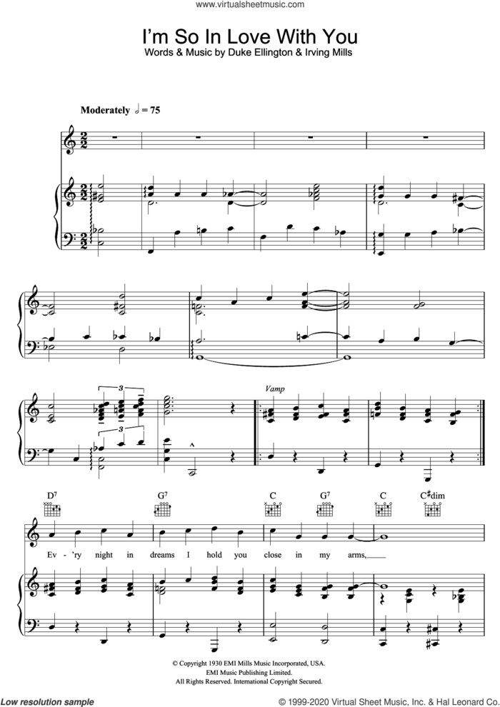 I'm So In Love With You sheet music for voice, piano or guitar by Duke Ellington and Irving Mills, intermediate skill level