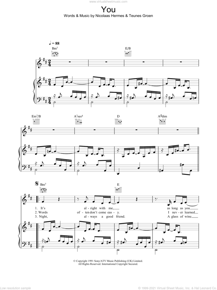 You sheet music for voice, piano or guitar by Ten Sharp, Nicolaas Hermes and Teunes Groen, intermediate skill level
