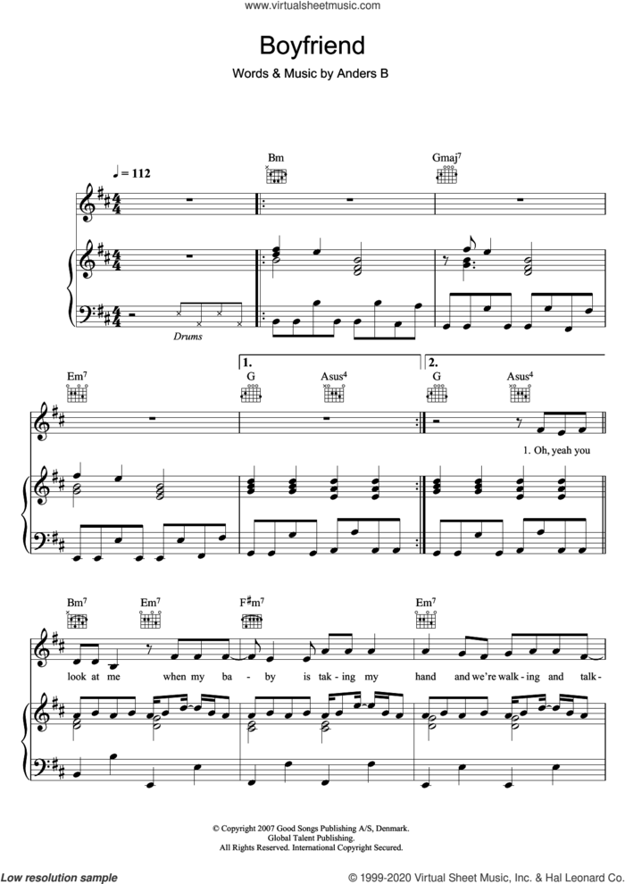 Boyfriend sheet music for voice, piano or guitar by Alphabeat and Anders B, intermediate skill level