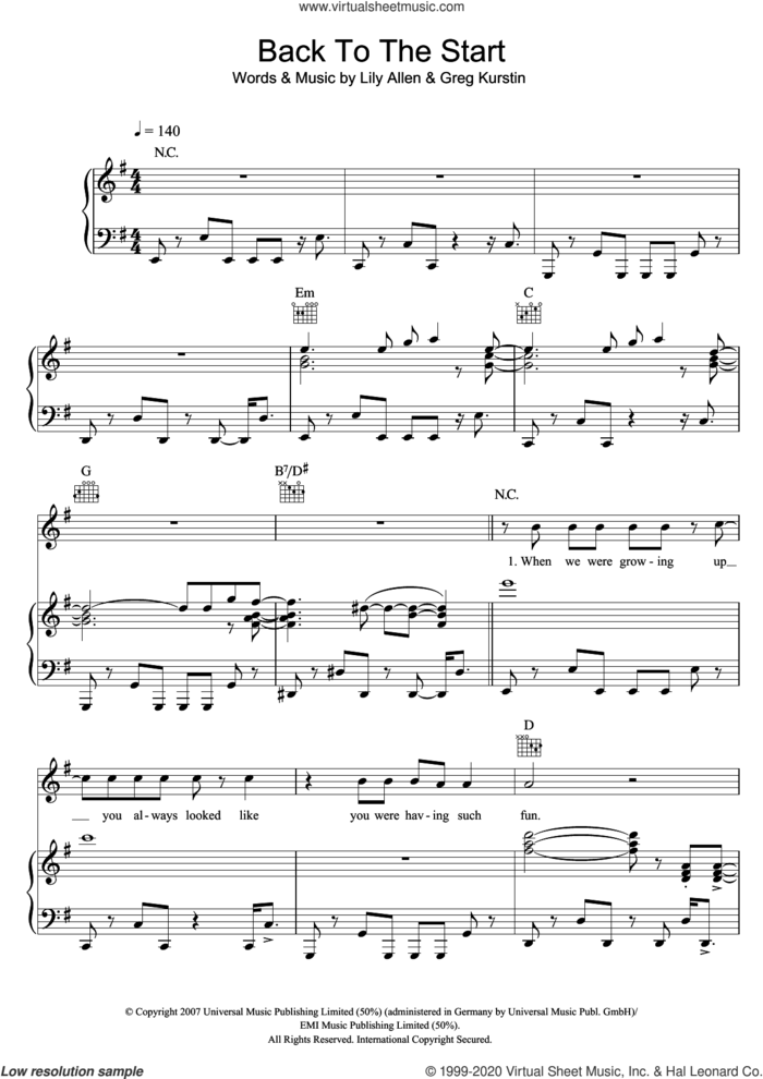 Back To The Start sheet music for voice, piano or guitar by Lily Allen and Greg Kurstin, intermediate skill level