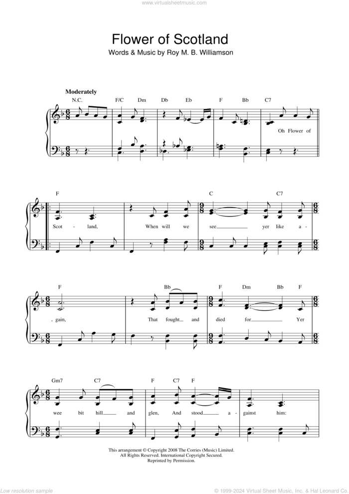 Flower Of Scotland (Unofficial Scottish National Anthem) sheet music for voice and piano by The Corries and Roy M. B. Williamson, intermediate skill level