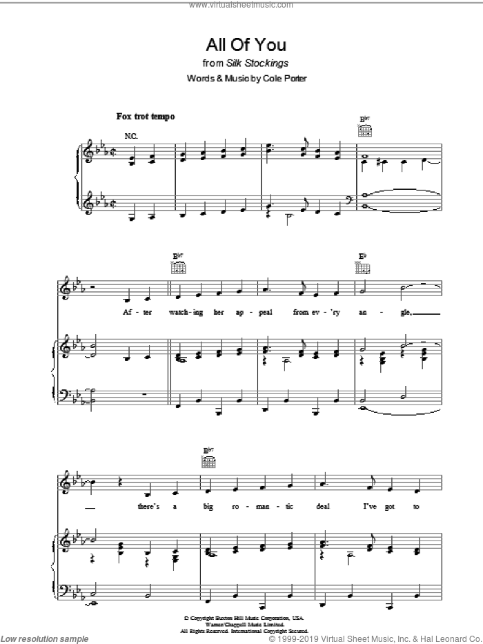All Of You sheet music for voice, piano or guitar by Cole Porter, intermediate skill level