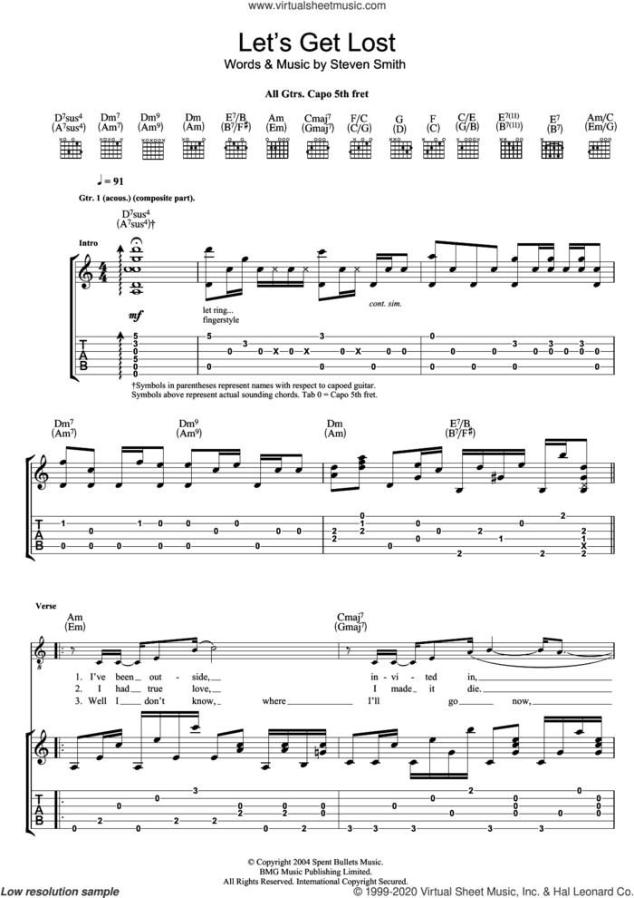 Let's Get Lost sheet music for guitar (tablature) by Elliott Smith and Steven Smith, intermediate skill level