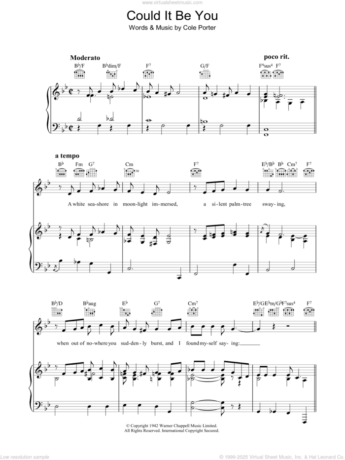 Could It Be You sheet music for voice, piano or guitar by Cole Porter, intermediate skill level