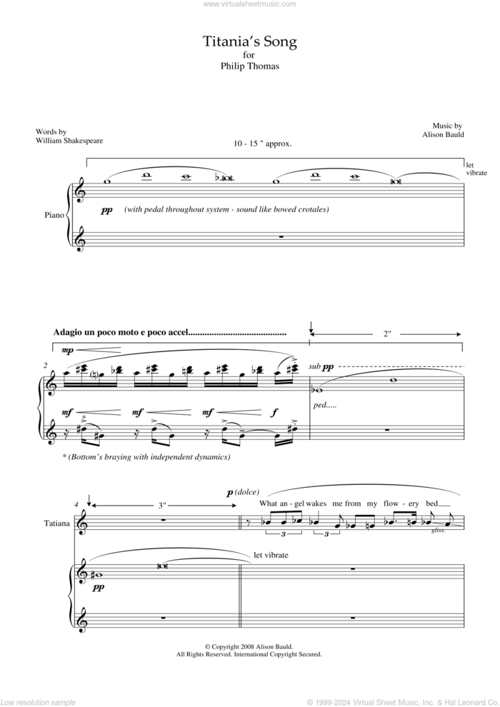 Titania's Song (for soprano and piano) sheet music for voice and piano by Alison Bauld and William Shakespeare, classical score, intermediate skill level