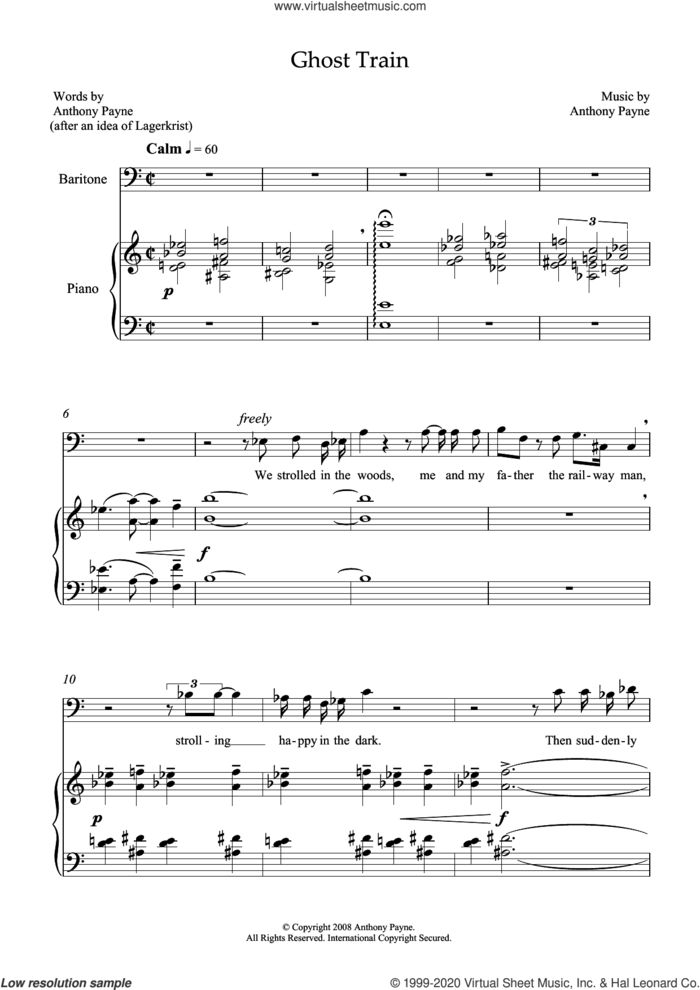 Ghost Train (for baritone and piano) sheet music for voice and piano by Anthony Payne, classical score, intermediate skill level