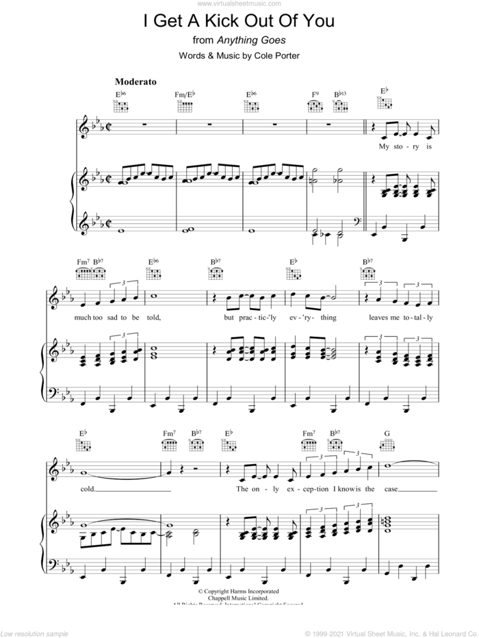I Get A Kick Out Of You sheet music for voice, piano or guitar by Cole Porter, intermediate skill level