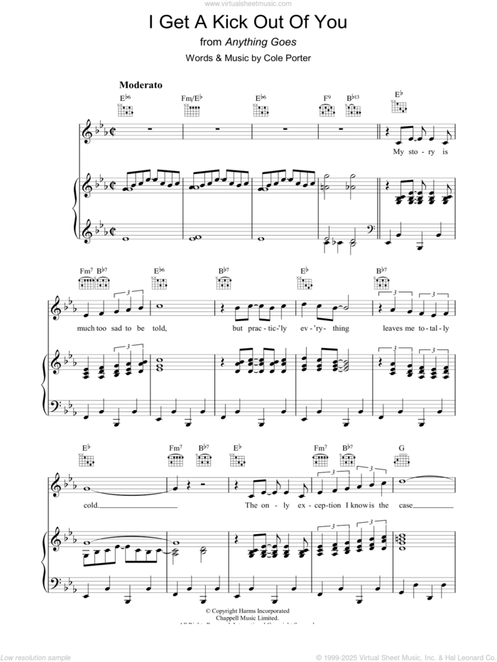 I Get A Kick Out Of You sheet music for voice, piano or guitar by Cole Porter, intermediate skill level