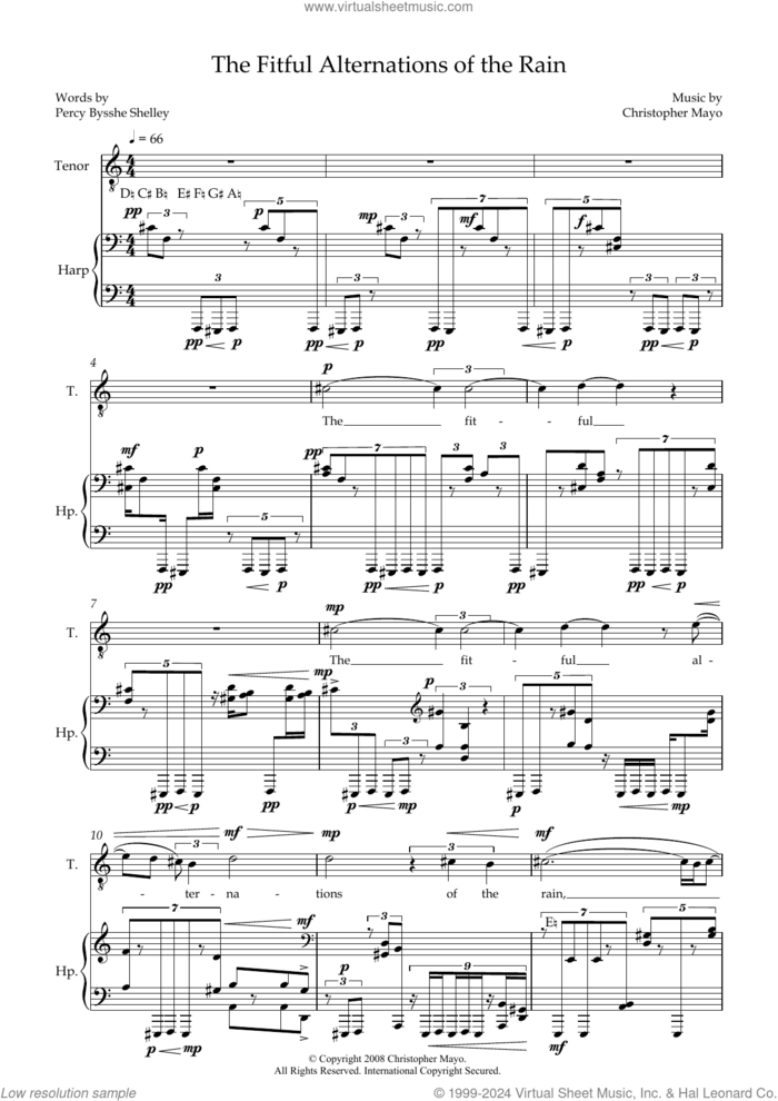 The Fitful Alternations of the Rain (for tenor and harp) sheet music for other instruments (Tenor and Harp) by Christopher Mayo and Percy Bysshe Shelley, classical score, intermediate skill level