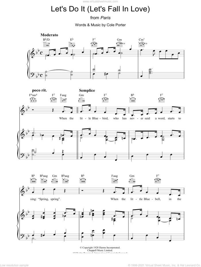 Let's Do It (Let's Fall In Love) sheet music for voice, piano or guitar by Cole Porter, intermediate skill level
