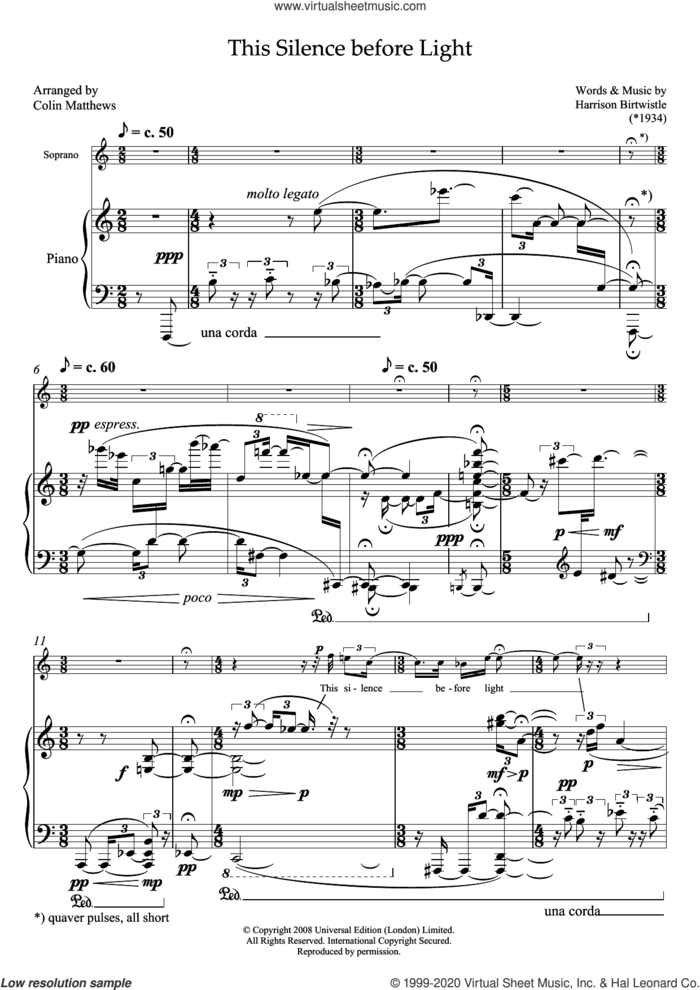 This Silence before Light (for soprano and piano) sheet music for voice and piano by Harrison Birtwistle, classical score, intermediate skill level