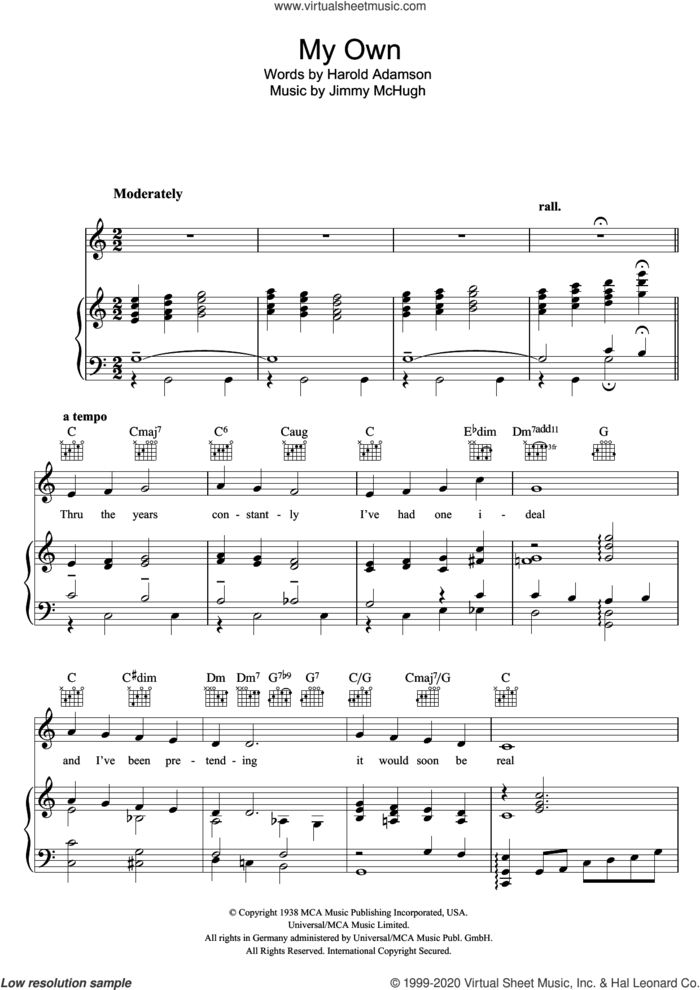 My Own sheet music for voice, piano or guitar by Deanna Durbin, Harold Adamson and Jimmy McHugh, intermediate skill level