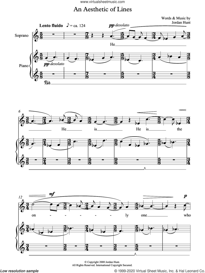 An Aesthetic of Lines (for soprano and piano) sheet music for voice and piano by Jordan Hunt, classical score, intermediate skill level