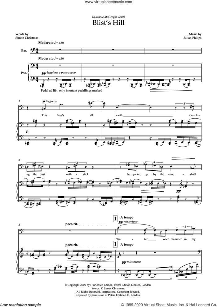 Blist's Hill (for baritone and piano) sheet music for voice and piano by Julian Philips and Simon Christmas, classical score, intermediate skill level