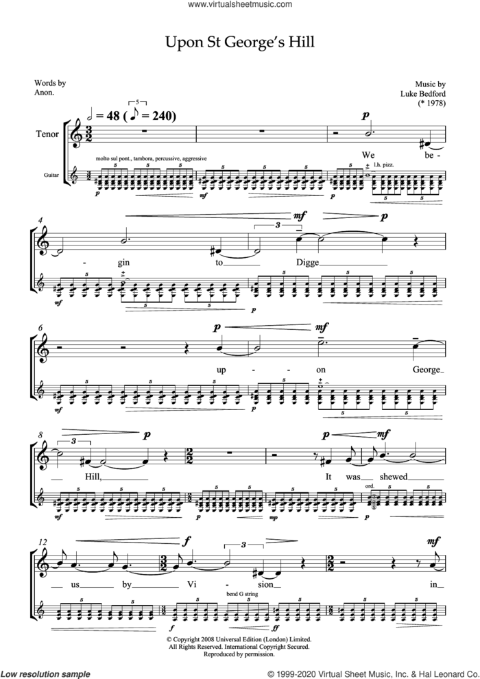 Upon St George's Hill (for tenor and guitar) sheet music for voice and piano by Luke Bedford and Anonymous, classical score, intermediate skill level