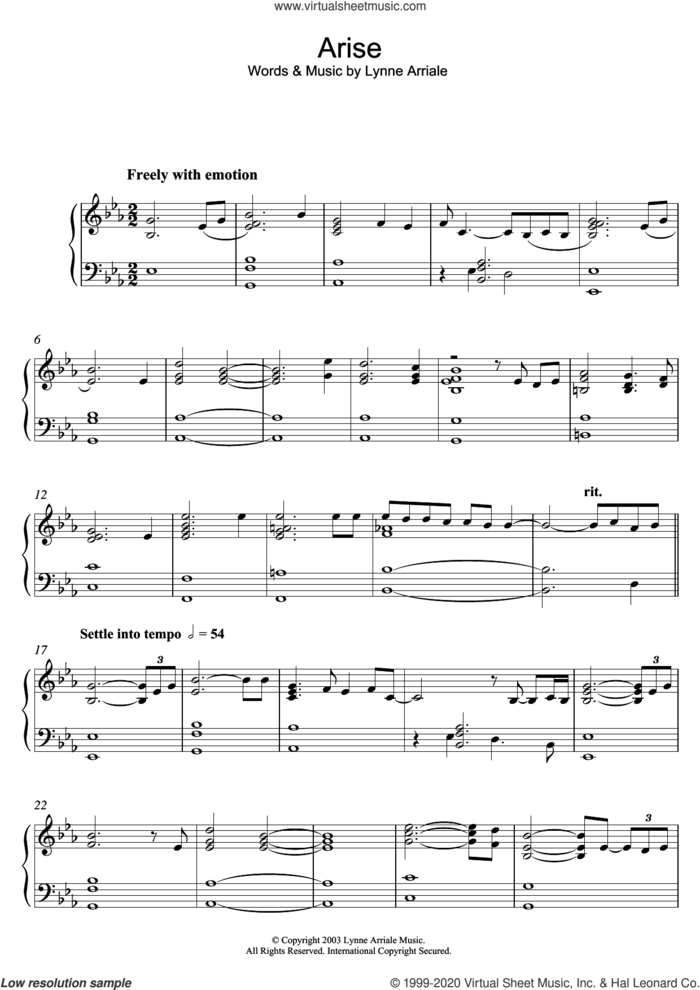 Arise sheet music for piano solo by Lynne Arriale, intermediate skill level