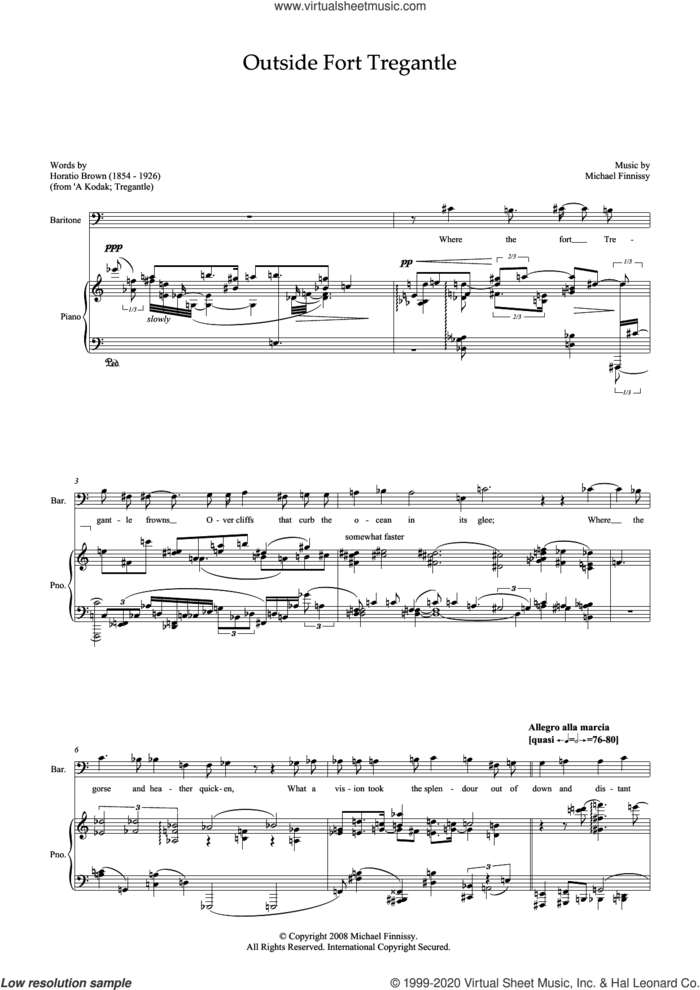 Outside Fort Tregantle (for baritone and piano) sheet music for voice and piano by Michael Finnissy and Horatio Brown, classical score, intermediate skill level