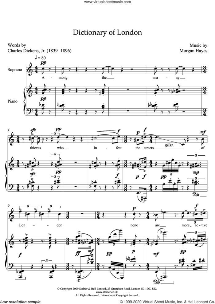Dictionary of London (for soprano and piano) sheet music for voice and piano by Morgan Hayes and Charles Dickens, classical score, intermediate skill level