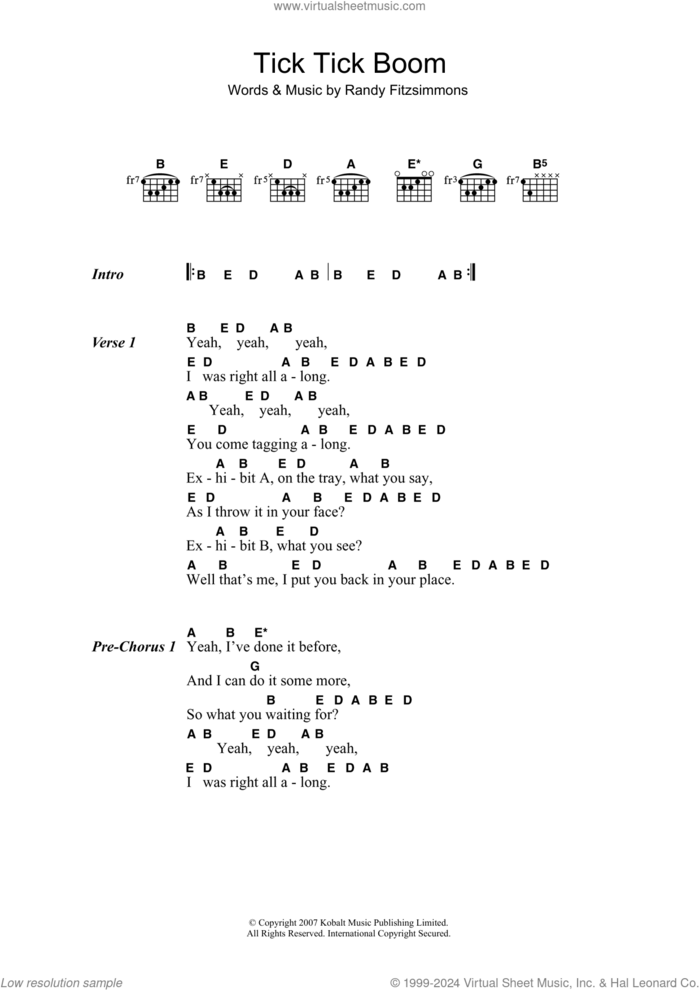 Tick Tick Boom sheet music for guitar (chords) by The Hives and Randy Fitzsimmons, intermediate skill level