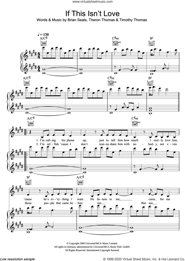 If This Isn't Love sheet music for voice, piano or guitar by Jennifer Hudson, Brian Seals, Theron Thomas and Timmy Thomas, intermediate skill level
