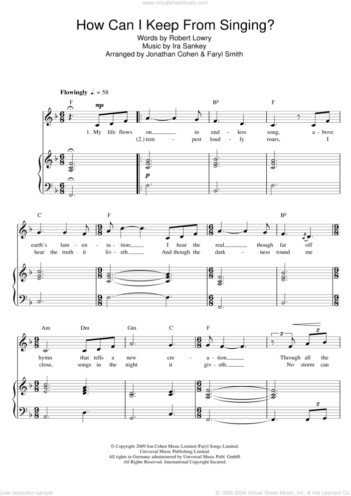 How Can I Keep From Singing? sheet music for voice and piano by Faryl Smith, Ira D. Sankey and Robert Lowry, intermediate skill level