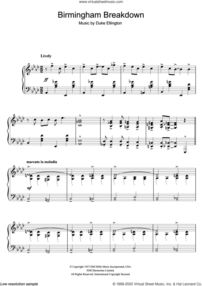 Birmingham Breakdown sheet music for piano solo by Duke Ellington, intermediate skill level