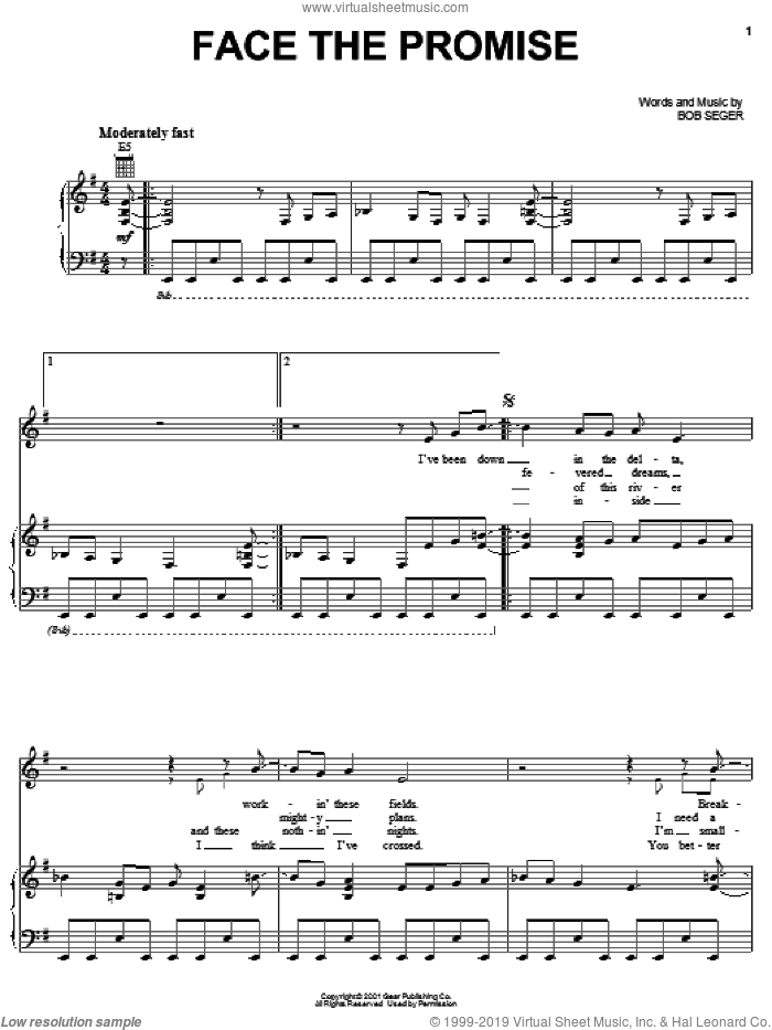 Face The Promise sheet music for voice, piano or guitar by Bob Seger, intermediate skill level