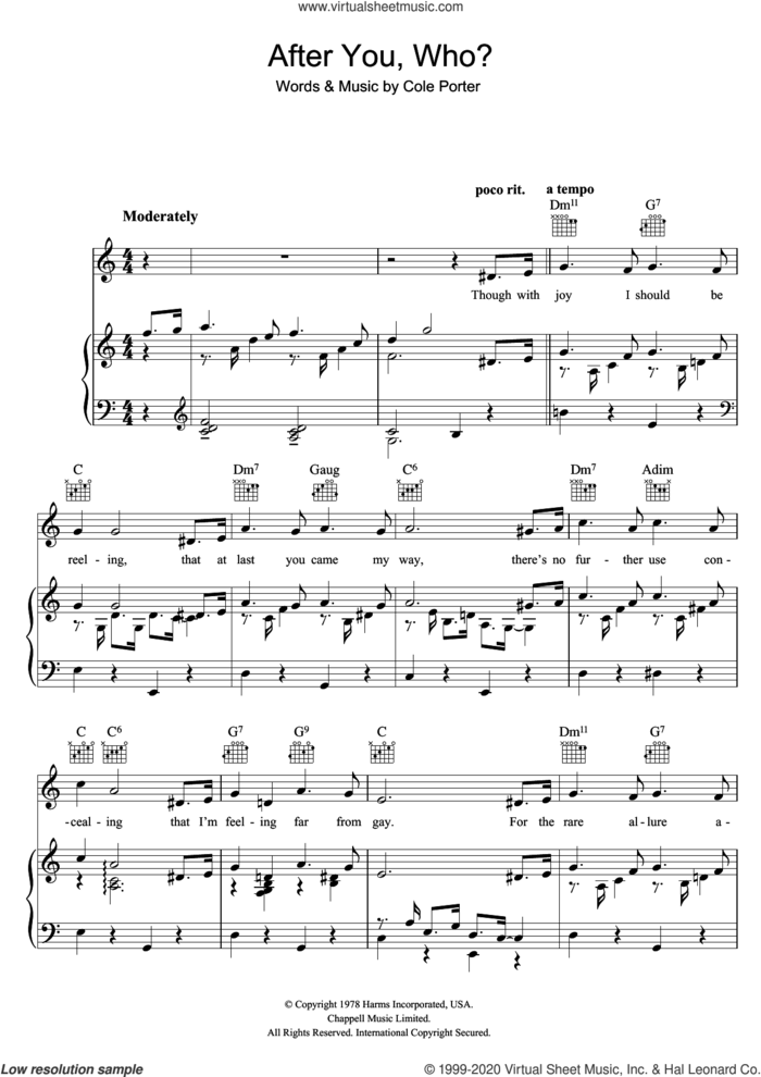 After You, Who? sheet music for voice, piano or guitar by Cole Porter, intermediate skill level
