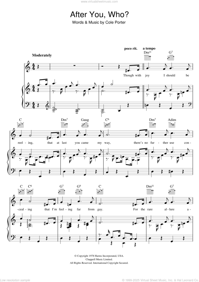 After You, Who? sheet music for voice, piano or guitar by Cole Porter, intermediate skill level