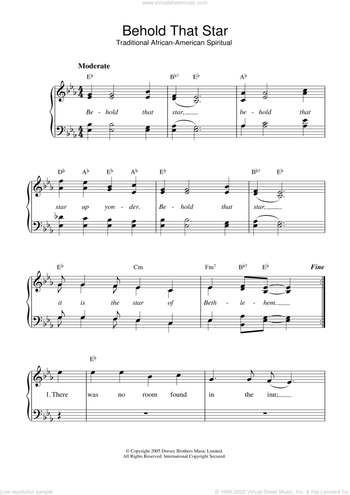 Behold That Star sheet music for voice and piano, intermediate skill level