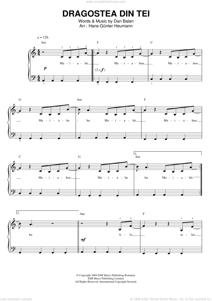 Dragostea Din Tei sheet music for voice and piano by Dan Balan, intermediate skill level