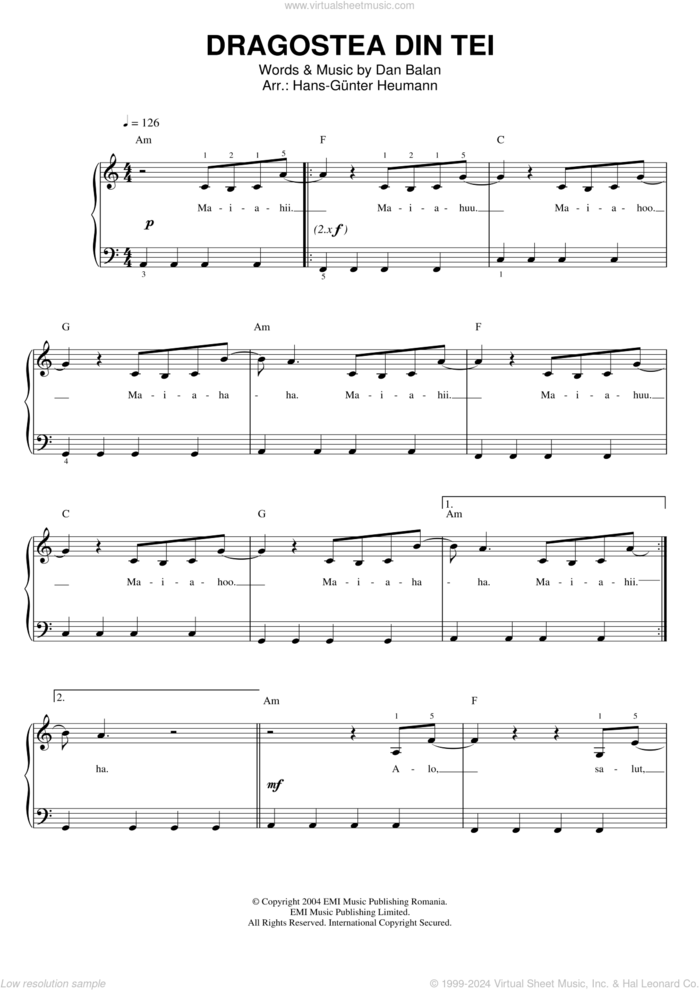 Dragostea Din Tei sheet music for voice and piano by Dan Balan, intermediate skill level