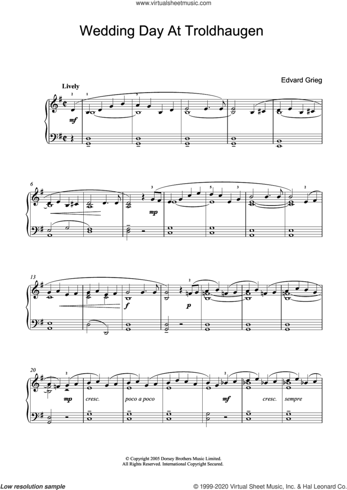 Wedding Day At Troldhaugen sheet music for piano solo by Edvard Grieg, classical score, intermediate skill level