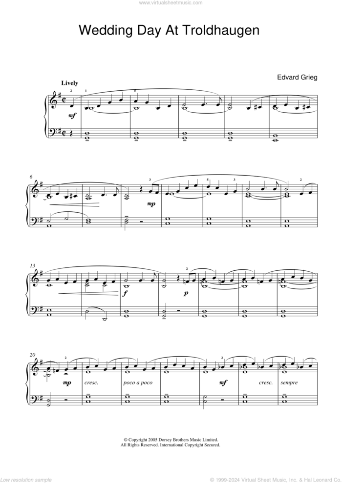 Wedding Day At Troldhaugen sheet music for piano solo by Edvard Grieg, classical score, intermediate skill level