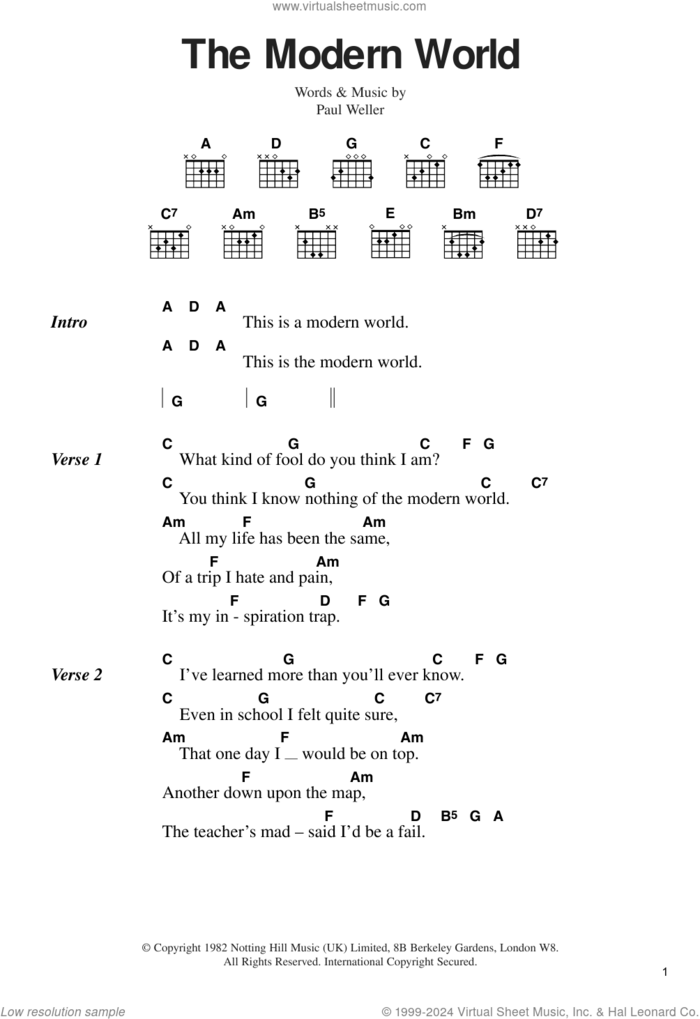 The Modern World sheet music for guitar (chords) by The Jam and Paul Weller, intermediate skill level