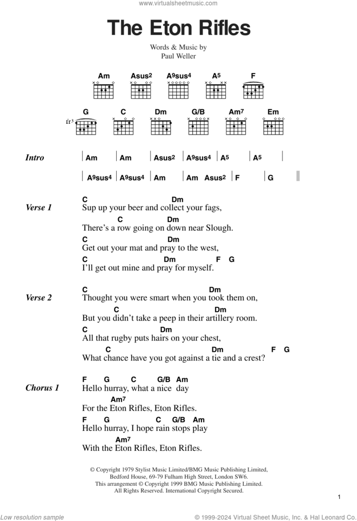 The Eton Rifles sheet music for guitar (chords) by The Jam and Paul Weller, intermediate skill level