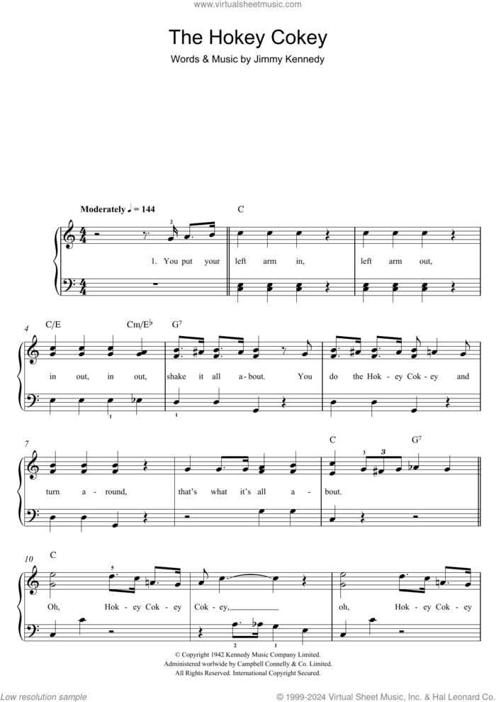 The Hokey Cokey sheet music for piano solo by Jimmy Kennedy, easy skill level