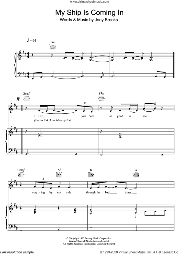 My Ship Is Coming In sheet music for voice, piano or guitar by The Walker Brothers and Joseph Brooks, intermediate skill level