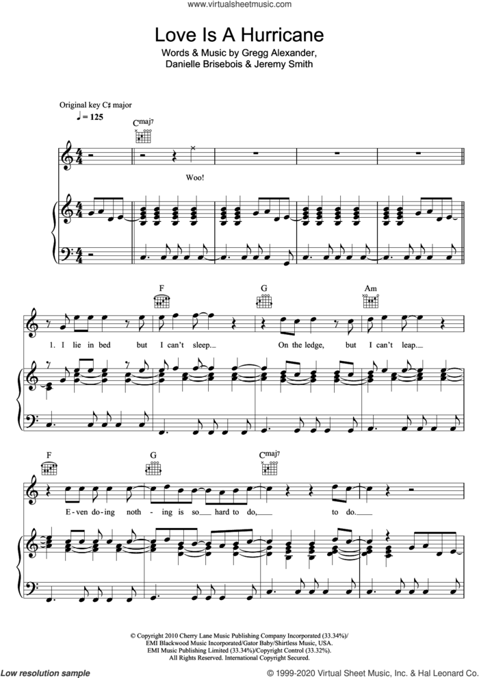 Love Is A Hurricane sheet music for voice, piano or guitar by Boyzone, Danielle Brisebois, Gregg Alexander and Jeremy Smith, intermediate skill level