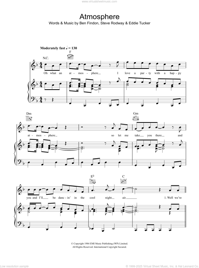 Atmosphere sheet music for voice, piano or guitar by Russ Abbot, Ben Findon, Eddie Tucker and Steve Rodway, intermediate skill level