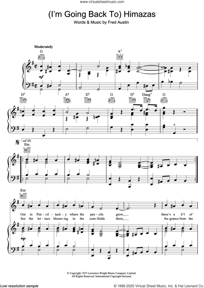 (I'm Going Back To) Himazas sheet music for voice, piano or guitar by Fred Austin, intermediate skill level