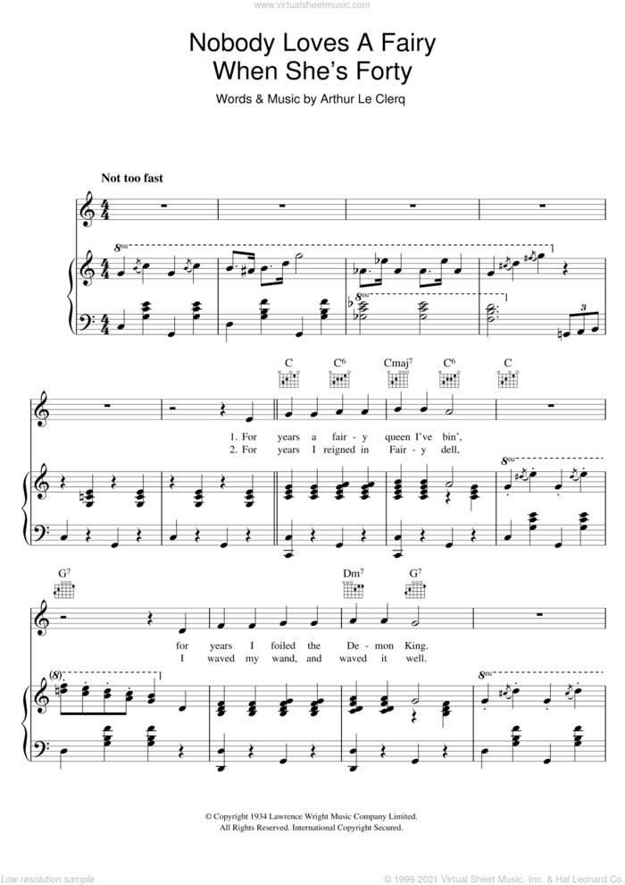 Nobody Loves A Fairy When She's Forty sheet music for voice, piano or guitar by Billy Cotton and Arthur Le Clerq, intermediate skill level
