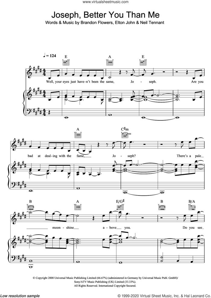 Joseph, Better You Than Me (featuring Elton John and Neil Tennant) sheet music for voice, piano or guitar by The Killers, Brandon Flowers, Elton John and Neil Tennant, intermediate skill level