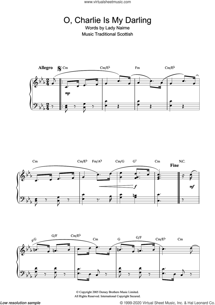 O, Charlie Is My Darling sheet music for piano solo, intermediate skill level