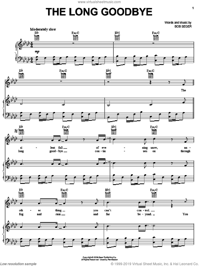The Long Goodbye sheet music for voice, piano or guitar by Bob Seger, intermediate skill level