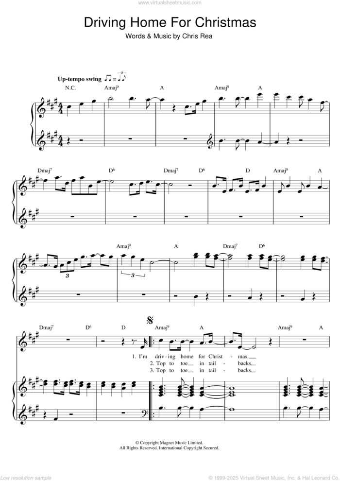 Driving Home For Christmas sheet music for voice, piano or guitar by Chris Rea, intermediate skill level