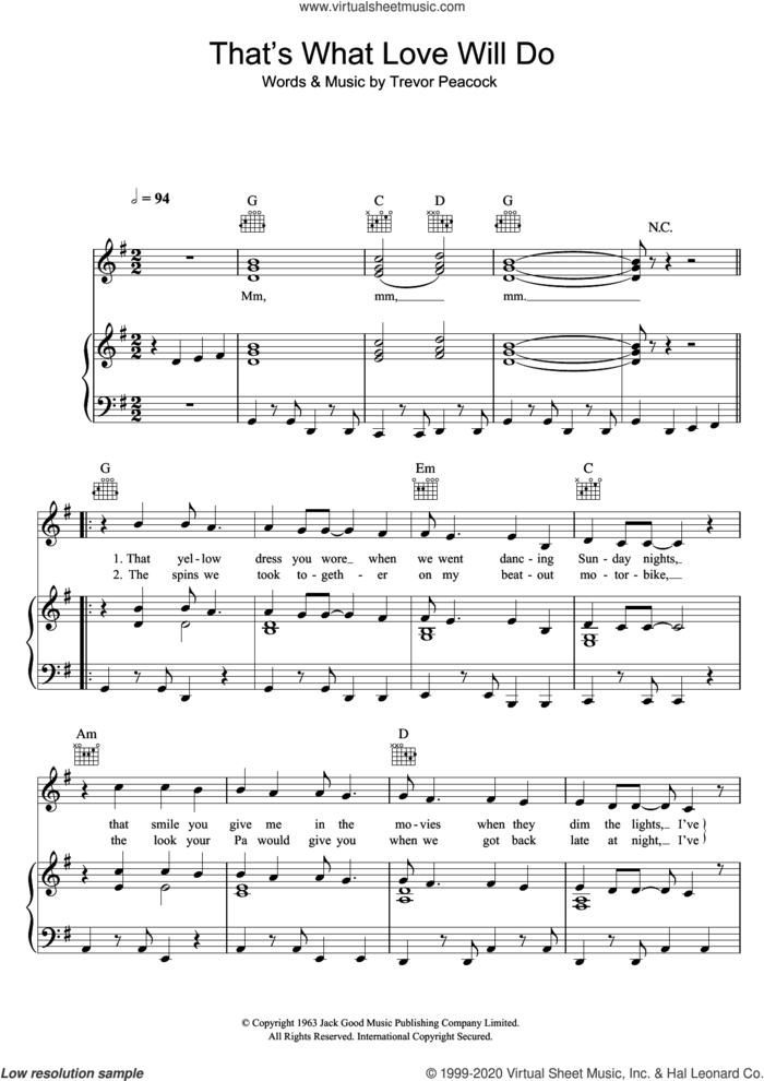 That's What Love Will Do sheet music for voice, piano or guitar by Joe Brown and Trevor Peacock, intermediate skill level