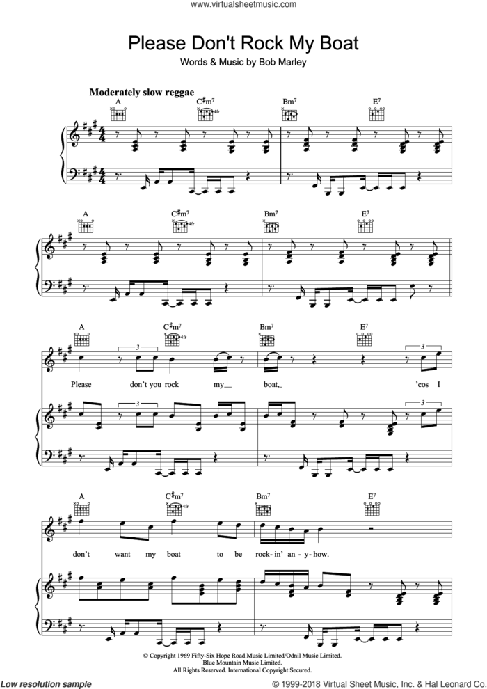 Please Don't Rock My Boat sheet music for voice, piano or guitar by Bob Marley, intermediate skill level